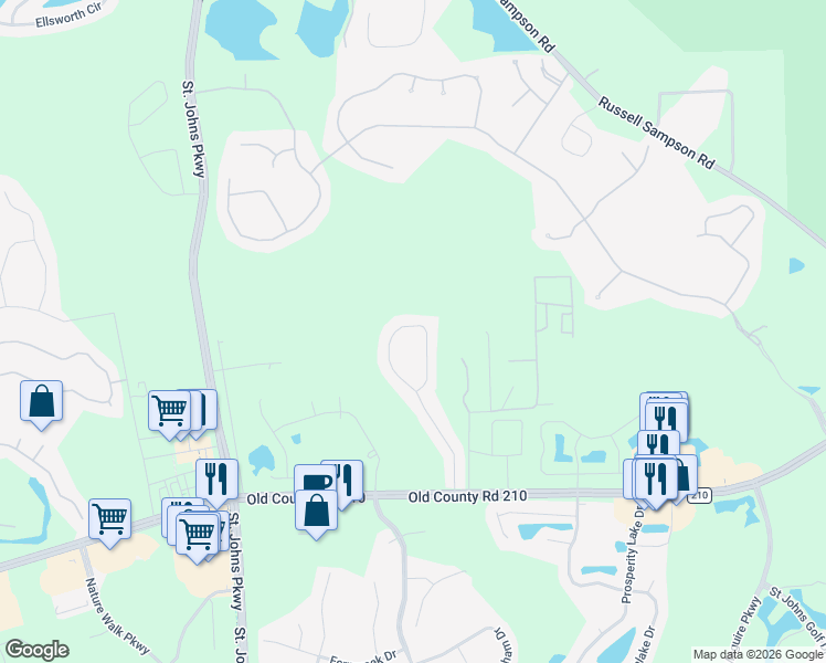 map of restaurants, bars, coffee shops, grocery stores, and more near 269 Johns Glen Drive in Jacksonville