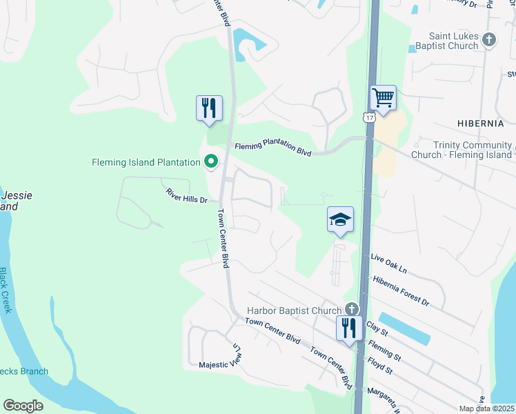 map of restaurants, bars, coffee shops, grocery stores, and more near 1635 Vineland Circle in Fleming Island
