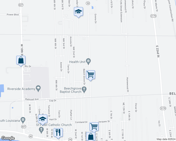 map of restaurants, bars, coffee shops, grocery stores, and more near 402 Central Avenue in Reserve