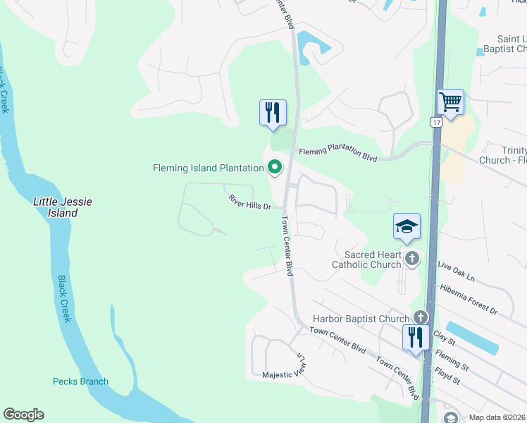 map of restaurants, bars, coffee shops, grocery stores, and more near 1730 River Hills Drive in Orange Park