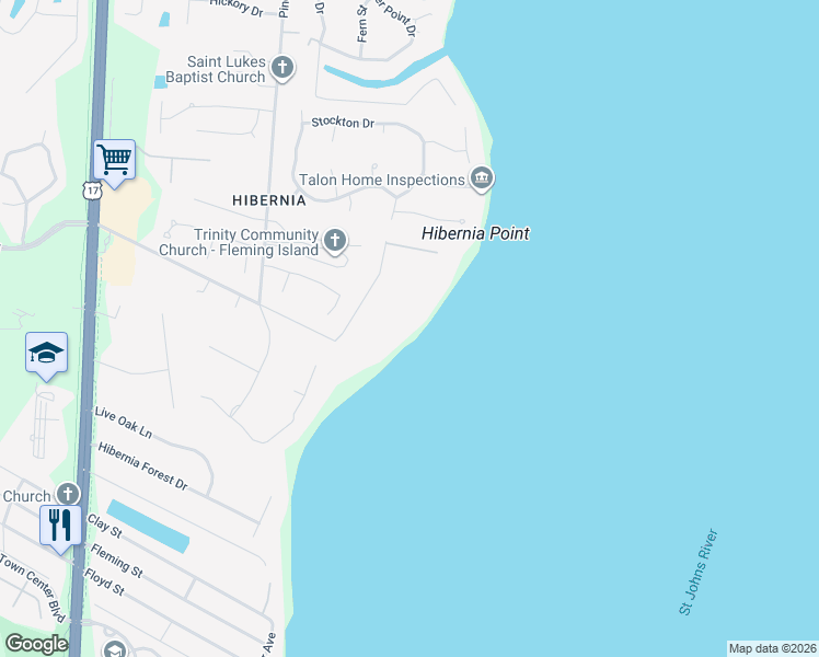 map of restaurants, bars, coffee shops, grocery stores, and more near 6935 Old Church Road in Fleming Island