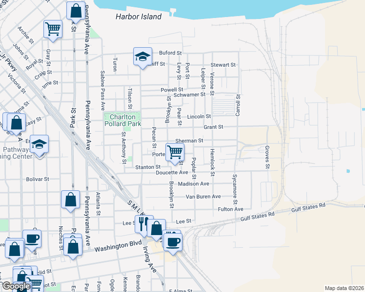 map of restaurants, bars, coffee shops, grocery stores, and more near 2245 Pear Street in Beaumont