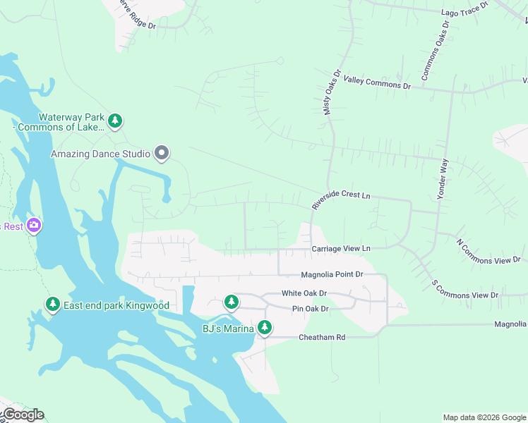 map of restaurants, bars, coffee shops, grocery stores, and more near 614 North Commons View Drive in Huffman