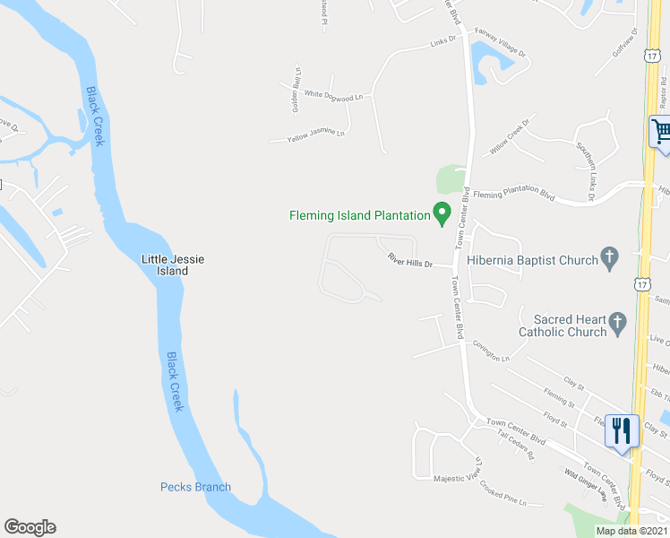 map of restaurants, bars, coffee shops, grocery stores, and more near 1989 Hickory Trace Drive in Fleming Island