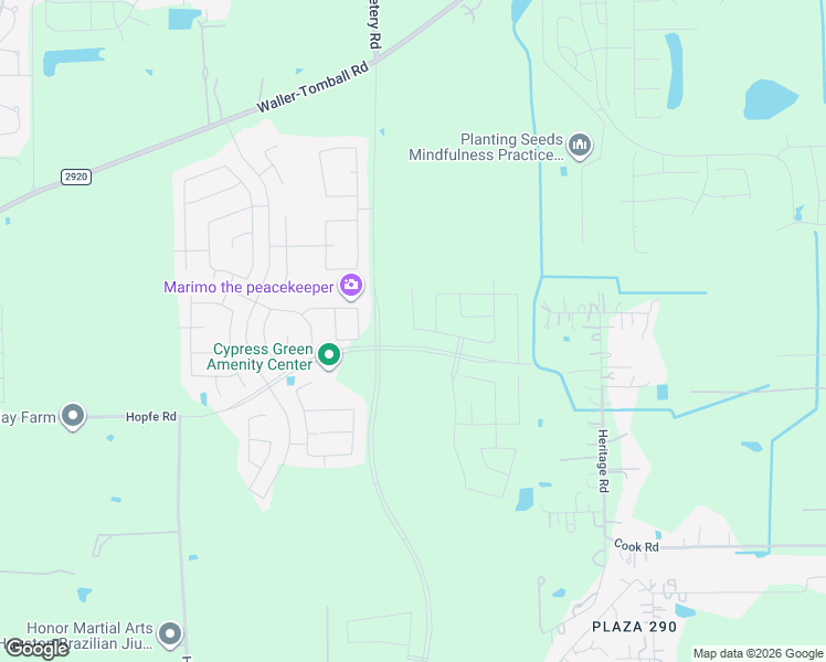 map of restaurants, bars, coffee shops, grocery stores, and more near 21319 Meadow View Lane in Tomball