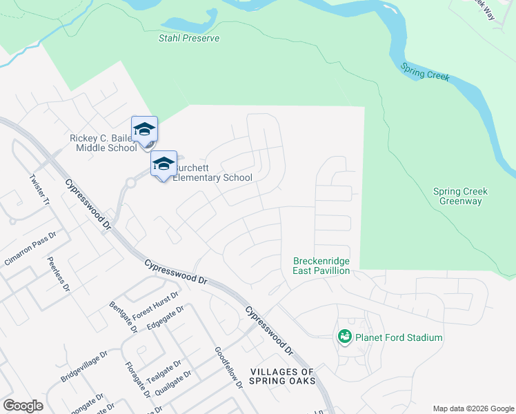 map of restaurants, bars, coffee shops, grocery stores, and more near 23372-23448 Cypresswood Drive in Spring