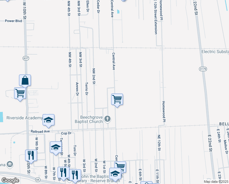 map of restaurants, bars, coffee shops, grocery stores, and more near 402 Central Avenue in Reserve