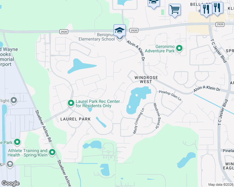 map of restaurants, bars, coffee shops, grocery stores, and more near 7007 Cross Lane in Spring