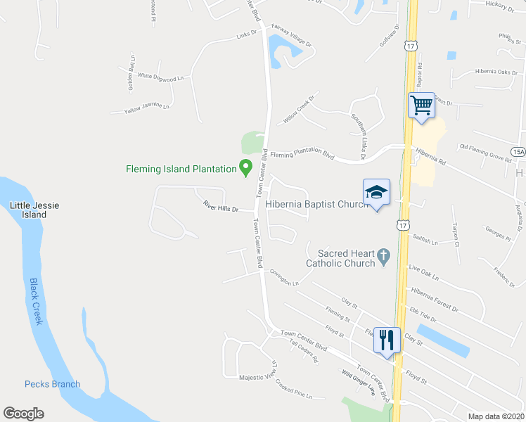 map of restaurants, bars, coffee shops, grocery stores, and more near 2340 Wood Hollow Lane in Fleming Island