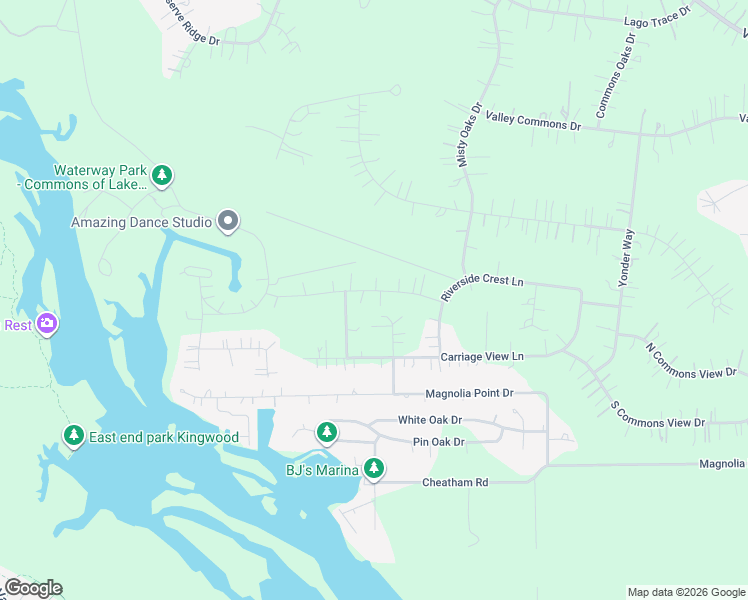 map of restaurants, bars, coffee shops, grocery stores, and more near 614 North Commons View Drive in Huffman