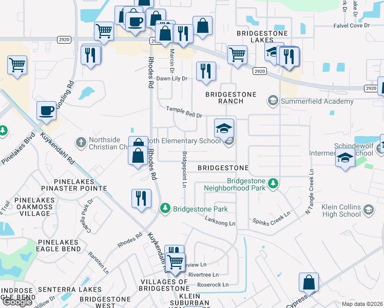 map of restaurants, bars, coffee shops, grocery stores, and more near 4826 Ingleside Court in Spring