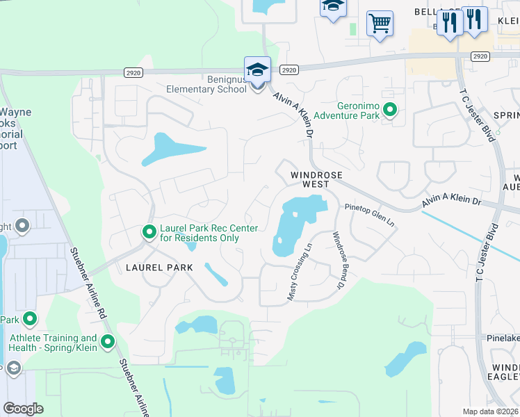 map of restaurants, bars, coffee shops, grocery stores, and more near 7007 Cross Lane in Spring