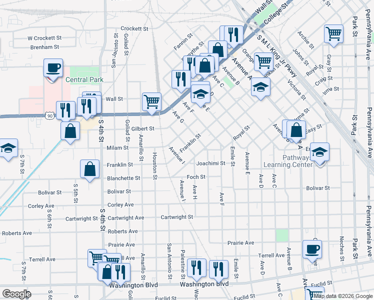 map of restaurants, bars, coffee shops, grocery stores, and more near 1230 Avenue H in Beaumont