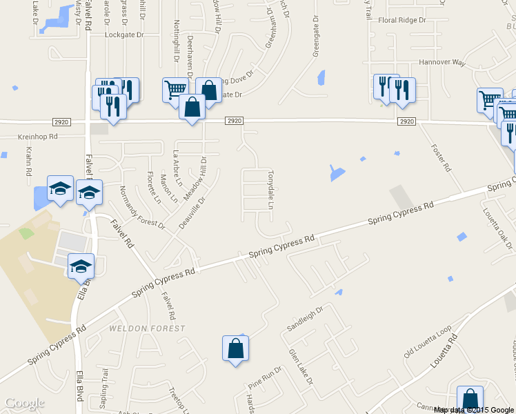 map of restaurants, bars, coffee shops, grocery stores, and more near 3218 Olivine Ln in Spring