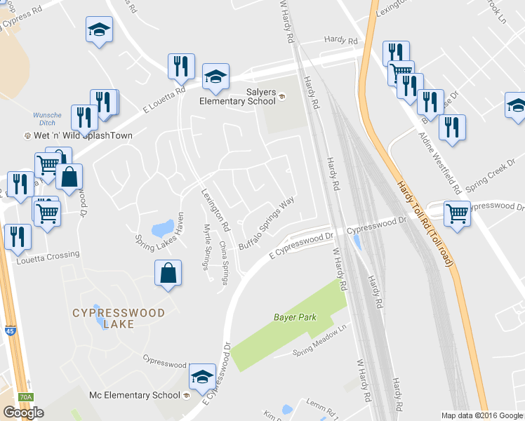 map of restaurants, bars, coffee shops, grocery stores, and more near 914 Spring Source Place in Spring