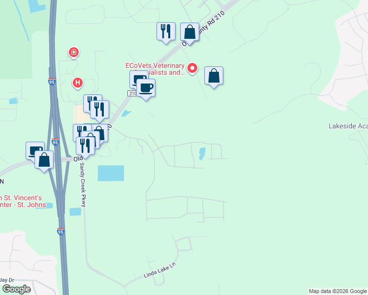 map of restaurants, bars, coffee shops, grocery stores, and more near 9755 Ce Wilson Road in St. Augustine