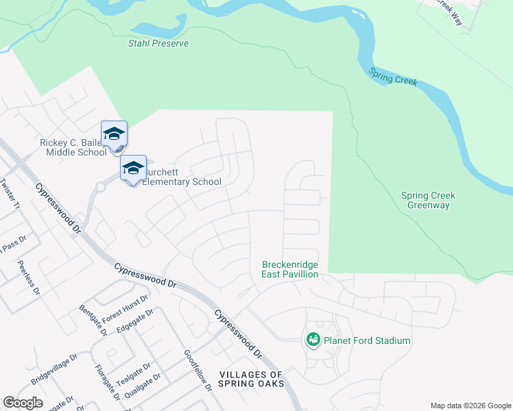 map of restaurants, bars, coffee shops, grocery stores, and more near 23372-23448 Cypresswood Drive in Spring