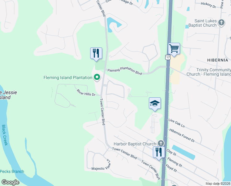 map of restaurants, bars, coffee shops, grocery stores, and more near 1630D Vineland Circle in Orange Park