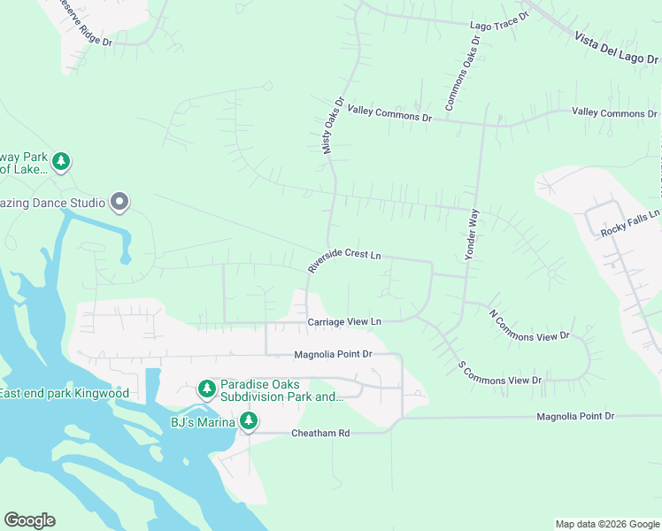 map of restaurants, bars, coffee shops, grocery stores, and more near 28602 Riverside Crest Lane in Huffman