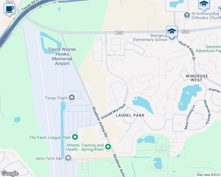 map of restaurants, bars, coffee shops, grocery stores, and more near 20827 Sherwood Pass Lane in Spring