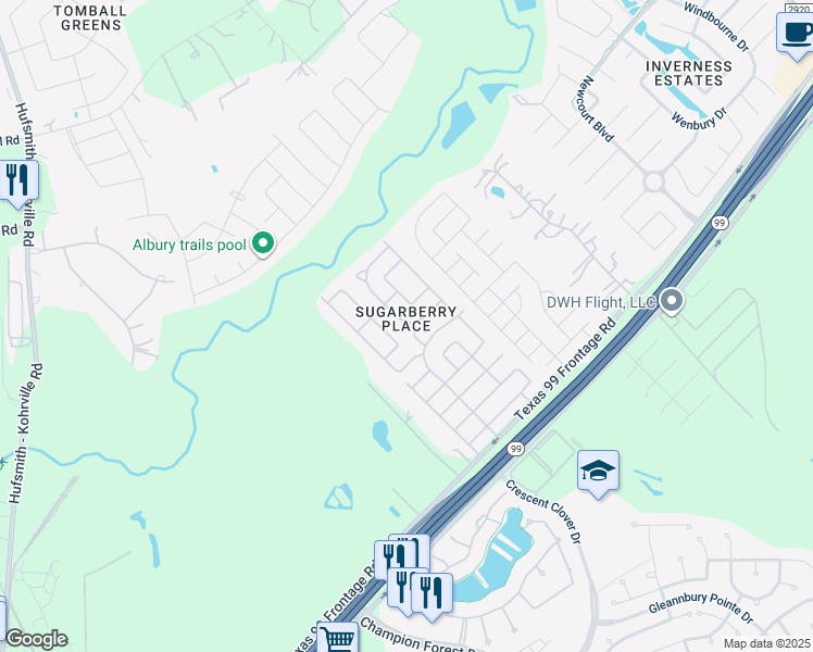 map of restaurants, bars, coffee shops, grocery stores, and more near 21231 Peachvine Lane in Tomball
