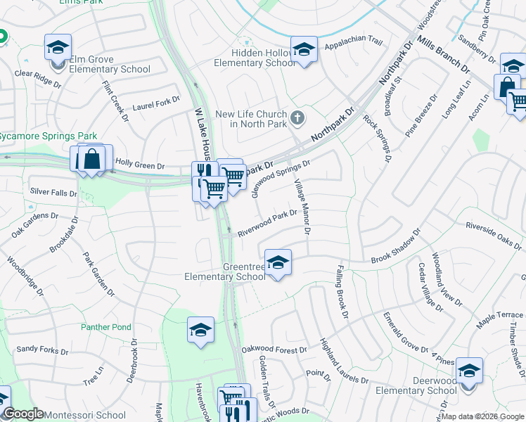 map of restaurants, bars, coffee shops, grocery stores, and more near 3510 Glenwood Springs Drive in Houston