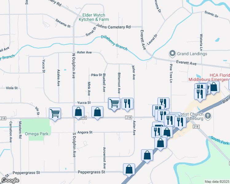 map of restaurants, bars, coffee shops, grocery stores, and more near 17 Bitterroot Avenue in Middleburg
