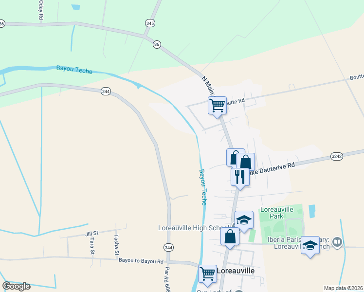map of restaurants, bars, coffee shops, grocery stores, and more near 7503 Sugar Oaks Road in New Iberia