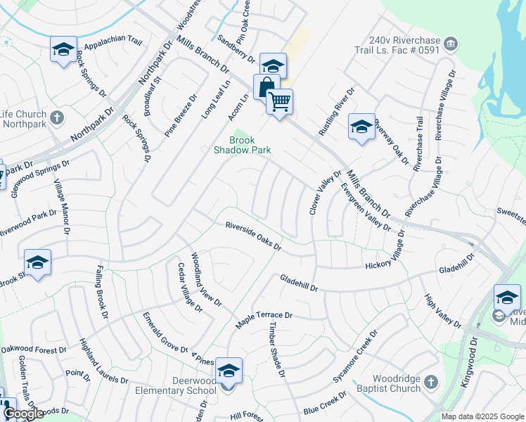 map of restaurants, bars, coffee shops, grocery stores, and more near 3511 Spruce Park Circle in Houston