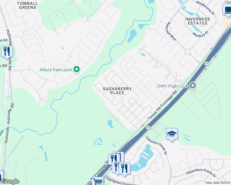 map of restaurants, bars, coffee shops, grocery stores, and more near 21231 Peachvine Lane in Tomball