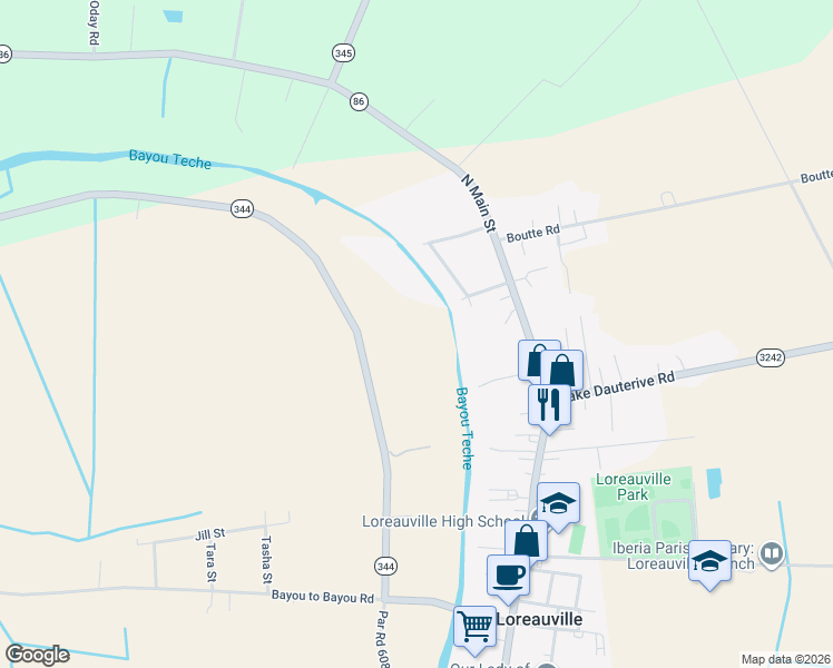 map of restaurants, bars, coffee shops, grocery stores, and more near 7503 Sugar Oaks Road in New Iberia