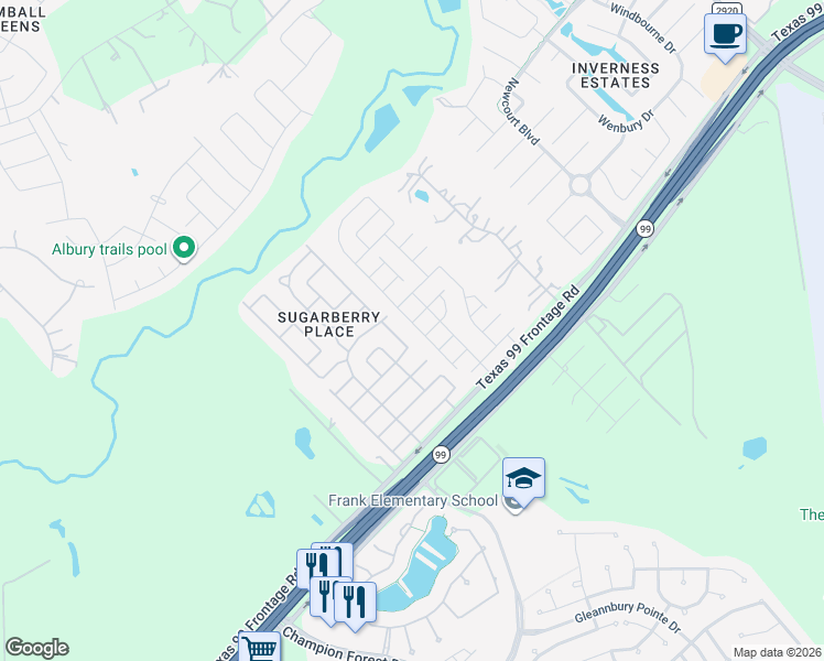 map of restaurants, bars, coffee shops, grocery stores, and more near 21107 Sugarbridge Lane in Tomball