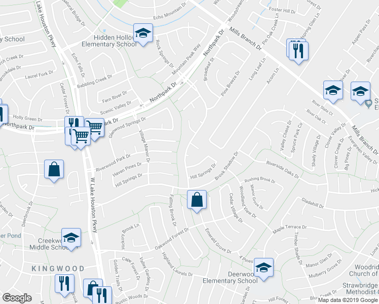 map of restaurants, bars, coffee shops, grocery stores, and more near 3903 Shady Terrace Drive in Houston