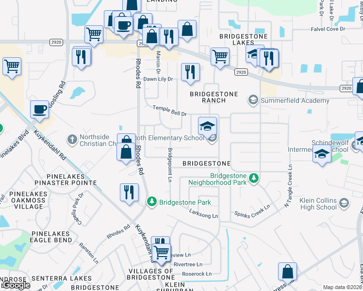 map of restaurants, bars, coffee shops, grocery stores, and more near 4826 Ingleside Court in Spring