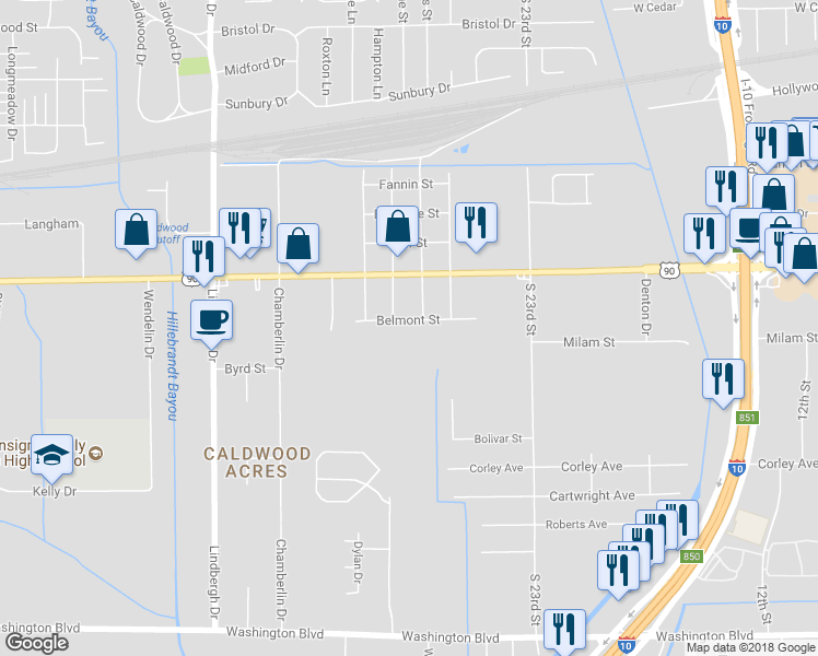 map of restaurants, bars, coffee shops, grocery stores, and more near 5055 Belmont Street in Beaumont