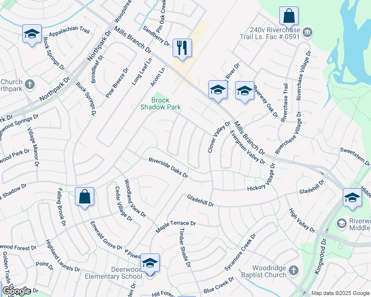 map of restaurants, bars, coffee shops, grocery stores, and more near 3511 Spruce Park Circle in Houston