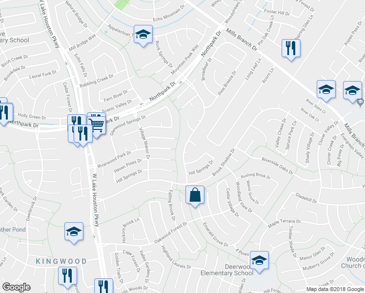 map of restaurants, bars, coffee shops, grocery stores, and more near 3711 Rock Springs Drive in Houston