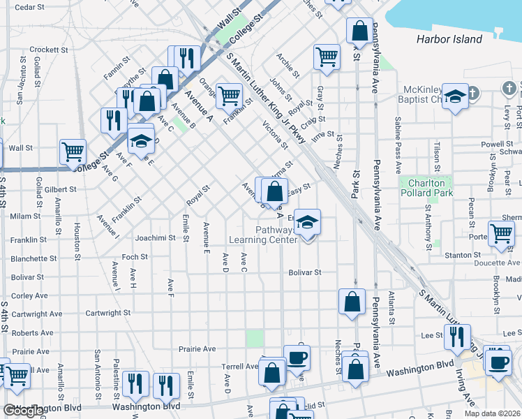 map of restaurants, bars, coffee shops, grocery stores, and more near 1688 Avenue B in Beaumont