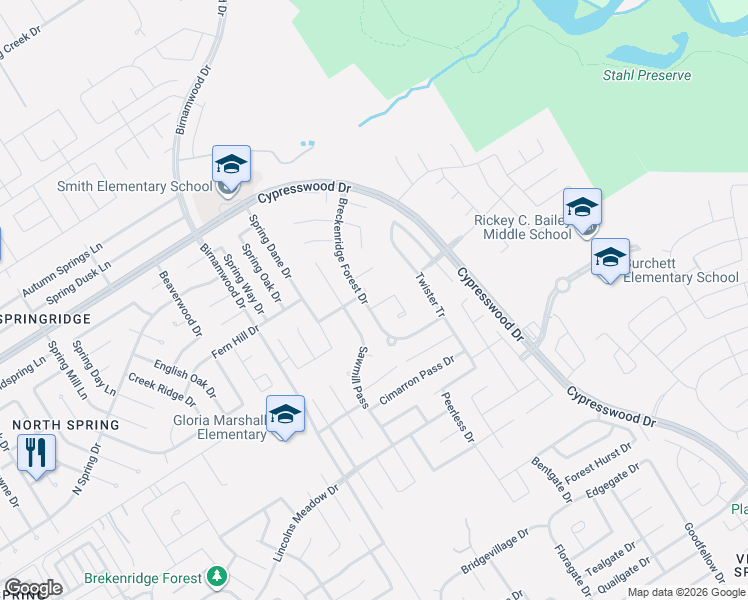 map of restaurants, bars, coffee shops, grocery stores, and more near 3107 Double Jack Court in Spring