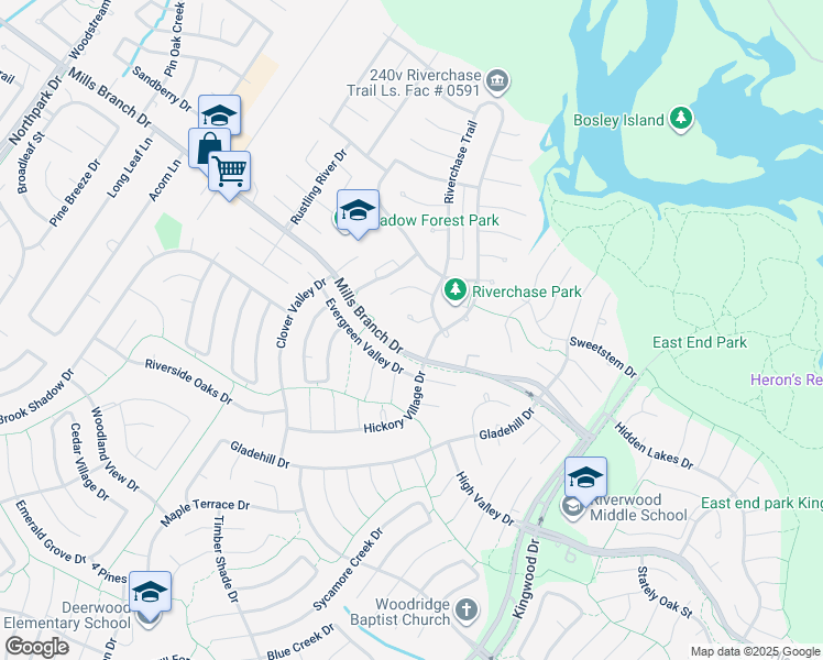 map of restaurants, bars, coffee shops, grocery stores, and more near 5507 Evergreen Valley Drive in Houston