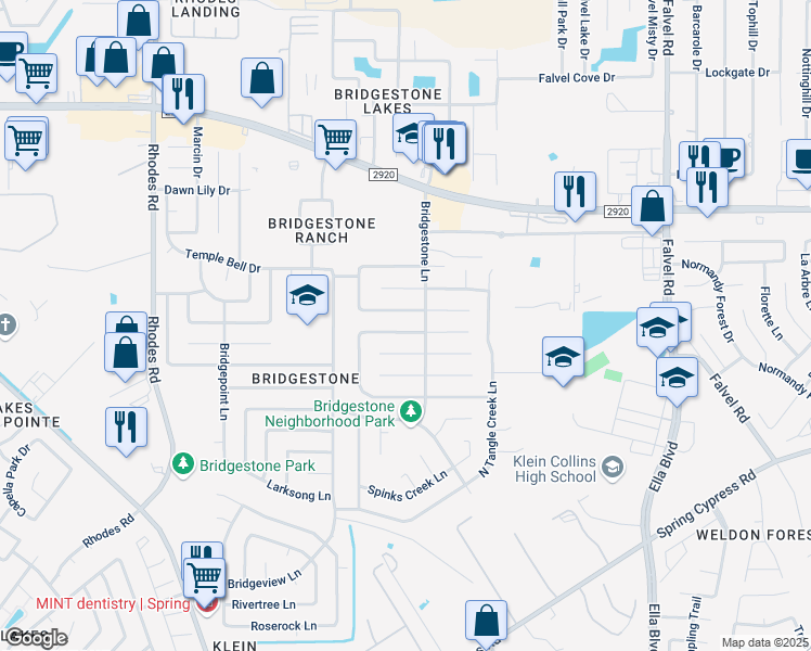 map of restaurants, bars, coffee shops, grocery stores, and more near 4419 Pineville Lane in Spring
