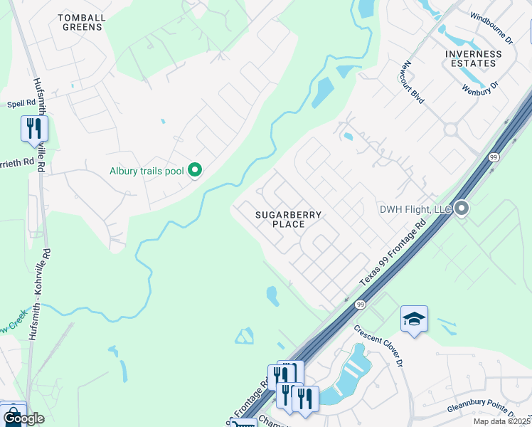 map of restaurants, bars, coffee shops, grocery stores, and more near 21339 Sweet Grass Lane in Tomball