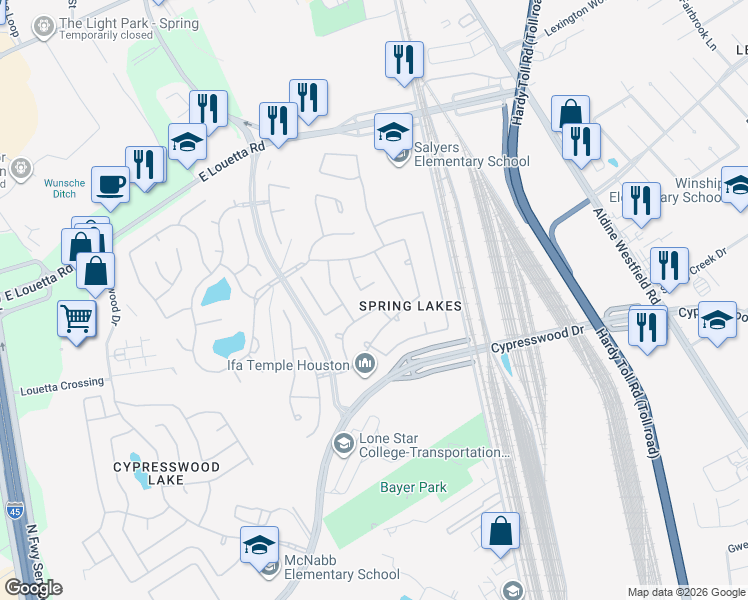 map of restaurants, bars, coffee shops, grocery stores, and more near 914 Spring Source Place in Spring