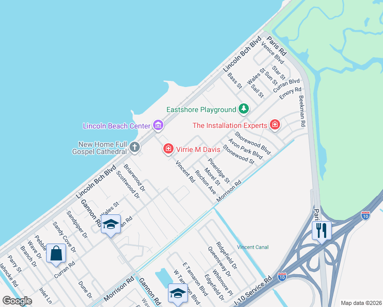 map of restaurants, bars, coffee shops, grocery stores, and more near 1393 Curran Road in New Orleans