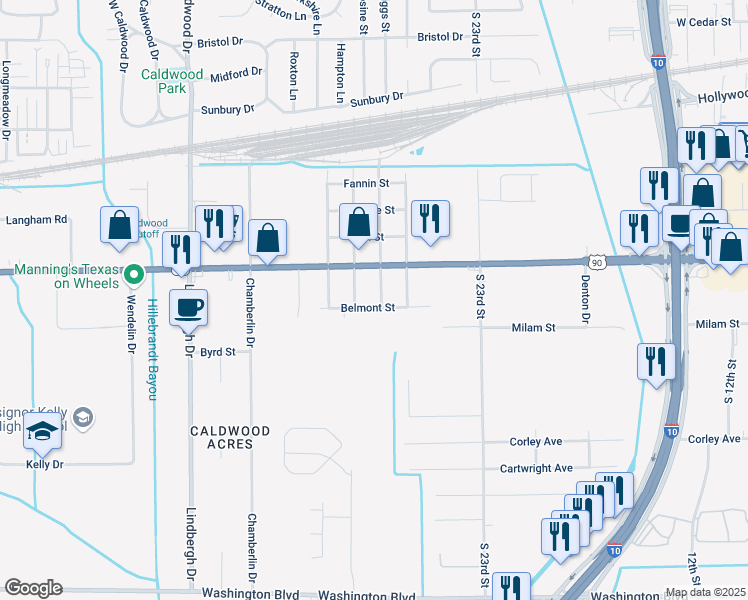 map of restaurants, bars, coffee shops, grocery stores, and more near 5055 Belmont Street in Beaumont