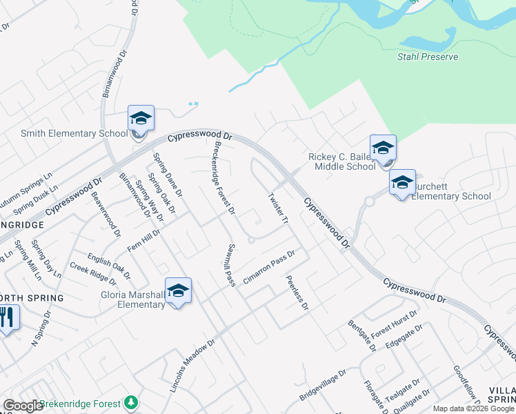 map of restaurants, bars, coffee shops, grocery stores, and more near 3142 Double Jack Court in Spring