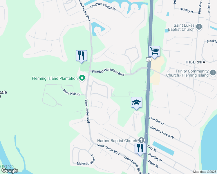 map of restaurants, bars, coffee shops, grocery stores, and more near 1565 Vineland Circle in Fleming Island