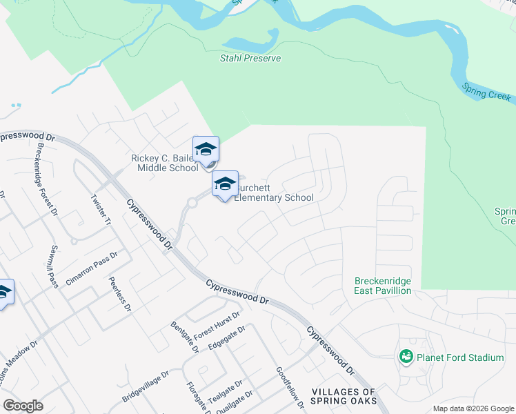 map of restaurants, bars, coffee shops, grocery stores, and more near 3366 James C Leo in Spring