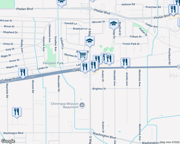 map of restaurants, bars, coffee shops, grocery stores, and more near 973 South Major Drive in Beaumont