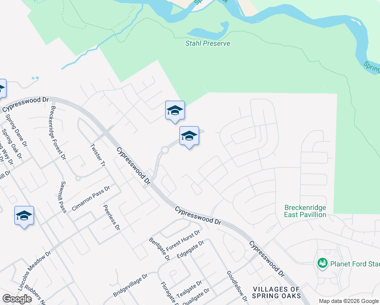 map of restaurants, bars, coffee shops, grocery stores, and more near 3366 James C Leo in Spring
